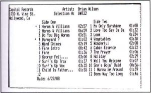 1988 Smile bootleg cassette track list.